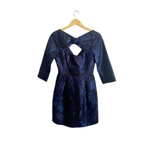 Lela Rose Silk Blend Cocktail Dress Blue/Black Size 2